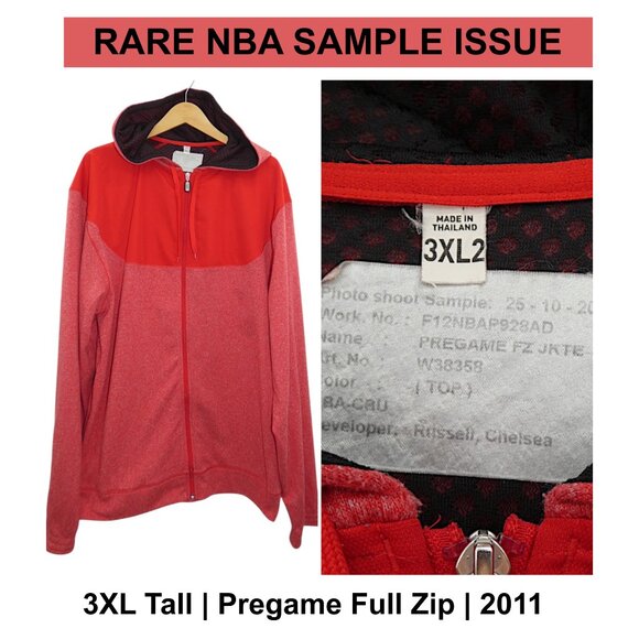 NBA 3XL2 Tall Pregame Full Zip Hoodie Red Heather Sample Jacket Big & Tall Rare - Picture 1 of 11